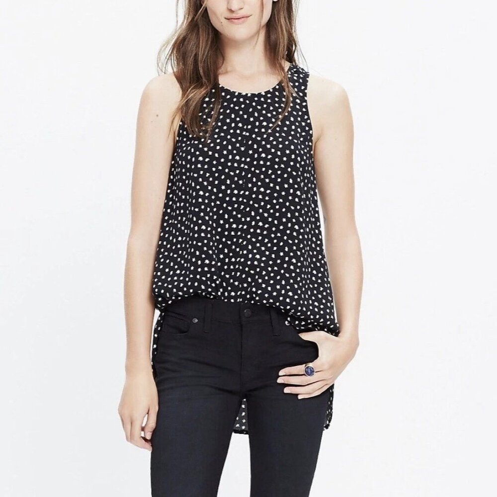Madewell Tank Top Black White Size L Large Flowy Star Flurry Print